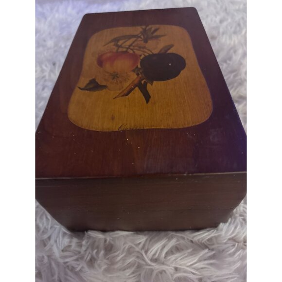 Vintage Wooden Box  Recipes or. Storage With Hand Painted Fruit  Design - Picture 7 of 11